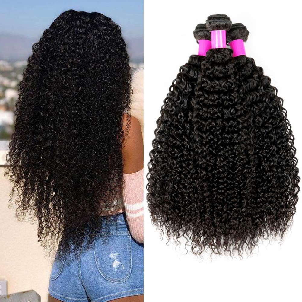 Ur Beautiful 8A Brazilian Kinky Curly Hair Bundles Brazilain Curly Hair Bundles 12 14 16 Inch 100% Unprocessed Virgin Curly Human Hair Bundles Natural Black Color