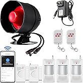 WiFi Alarm Home Security System, Wireless Alarm System with Loud 120dB Motion Sensor Siren, Window Door Alarms Sensor, Remote Control for Shed Garage