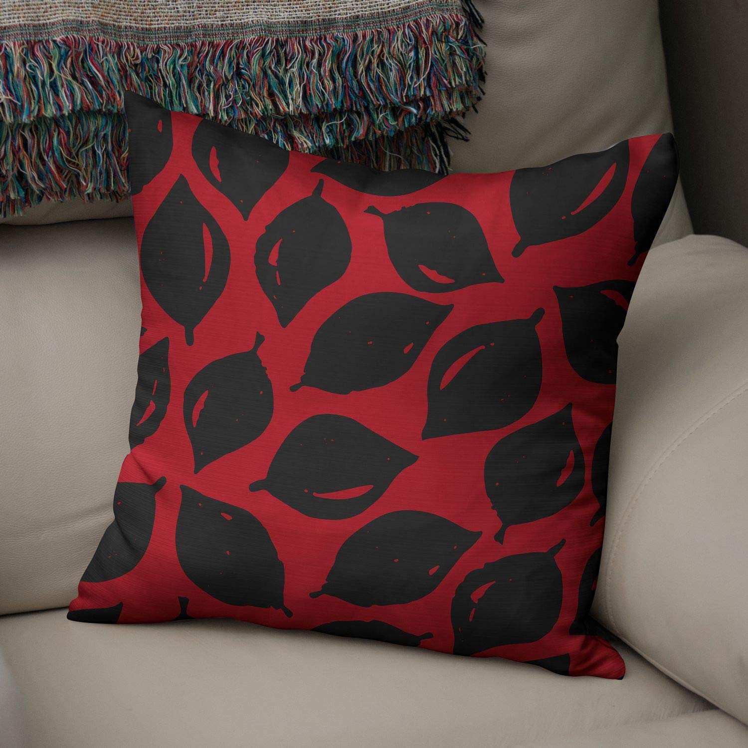 Bonamaison Decorative Cushion Cover Red & Black, Throw Pillow Covers, Home Decorative Pillowcases for Livingroom, Sofa, Bedroom, Size: 43X43 Cm - Designed and Manufactured in Turkey
