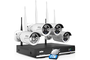 JouSecu Wireless Security Camera System with 8CH NVR Kit 1-Way Audio, 1080P Home WiFi Camera System for Outdoor Indoor Use, 4Pcs IP Wireless Security Camera for Home Night Vision, with 1TB Hard Drive
