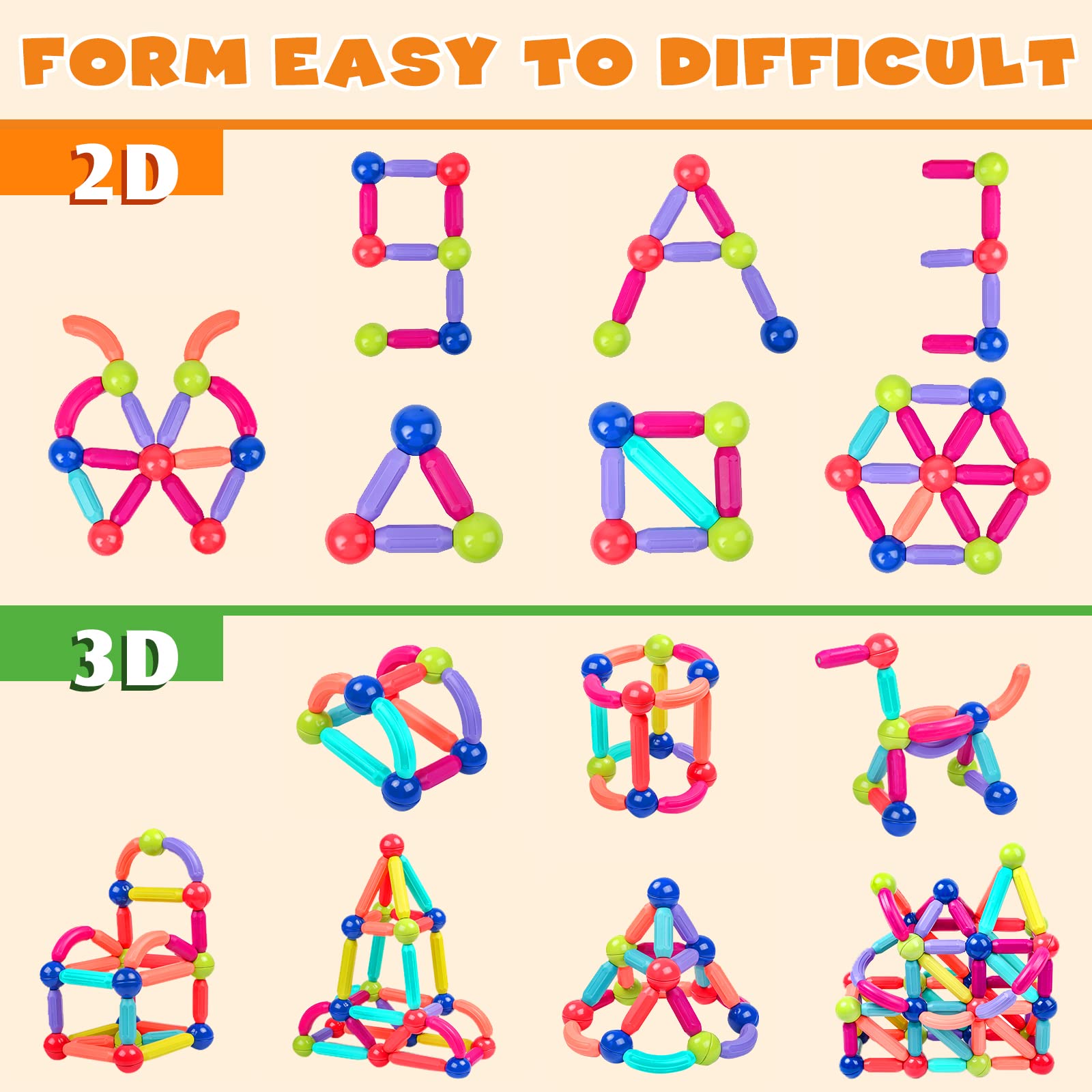 102 Pcs Building Blocks Toys, Magnetic Toys Building Sets, Magnets for Kids Toddlers Sensory Montessori Toys Age 3+, SETM Toy Preschool Learning Education Toy, Gifts for Girls Boys 3 4 5 6 Year Old