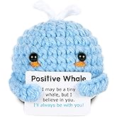 Naozinebi Positive Crochet Whale Mini Animal Emotional Support Inspirational Handmade Knitted Doll Motivational Funny Crochet Present for Women Men Friend Family Birthday Cute Whale Decor