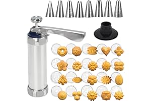 Stainless Steel Cookies Press, Cookies Press for Baking,Cookie Press Gun Kit with 20 Cookie Discs and 8 Piping Tips for DIY c