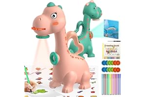 KETIEE Dinosaur Drawing Projector Toys for Ages 5-7 Tracing and Drawing Projector for Kids with Two Projector Heads, Smart Art Sketcher Projector with 96 Stencils, Toddler Toys for Girls (Pink)
