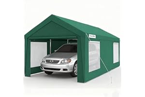 Quictent Upgraded 12x20 ft Heavy Duty Galvanized Carport - Reinforced Outdoor Garage Canopy Tent with Roll-up Ventilated Windows & Sidewalls, Weatherproof Shelter for Car, Boat, RV - Green