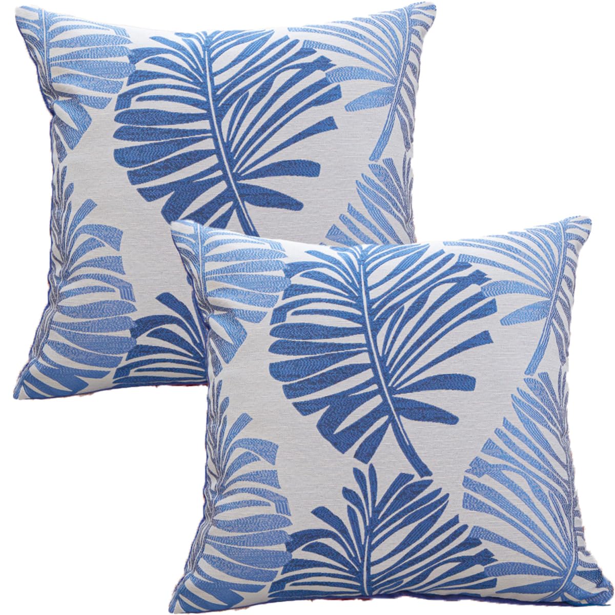 Tennove Cushion Covers 55x55cm Cotton Linen & Velvet Soft Throw Pillow Covers Set of 2 Decorative Tropic Leaf Pattern Square Cushion Cases Pillowcases for Couch Sofa Home Décor, Dark Blue