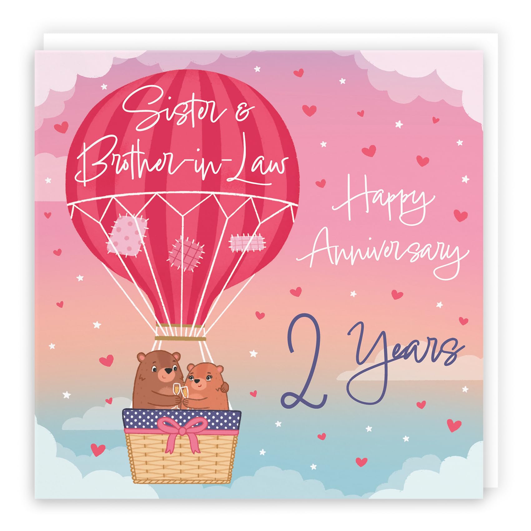 Hunts England - 2nd Sister And Brother-in-Law Hot Air Balloon Anniversary Card - Cute Bears Collection - 2nd Anniversary Card For Sister And Brother In Law - Champagne And Love Hearts — image 1