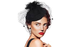 ASHONE ﻿Fascinator Hats 20s 50s Derby Hat Pillbox for Women Tea Party Cocktail Hat with Feather mesh Veil for Wedding Church