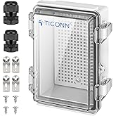 TICONN Outdoor Electrical Box Waterproof, Junction Box IP67 ABS Plastic Enclosure with Hinged Cover with Mounting Plate, Wall Brackets, Cable Glands (Clear, 5.9"x3.9"x2.8")