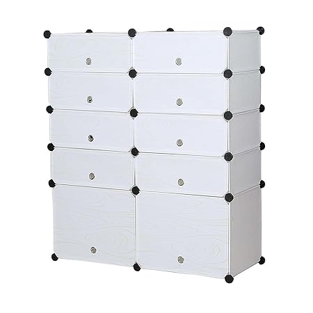 House of Quirk Plastic 10 Piece Shoe Cabinet Organizer, White