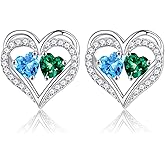 Iefil Heart Earrings for Women - 925 Sterling Silver Birthstone Earrings, Anniversary Birthday Gifts for Women Wife Girlfriend Mom