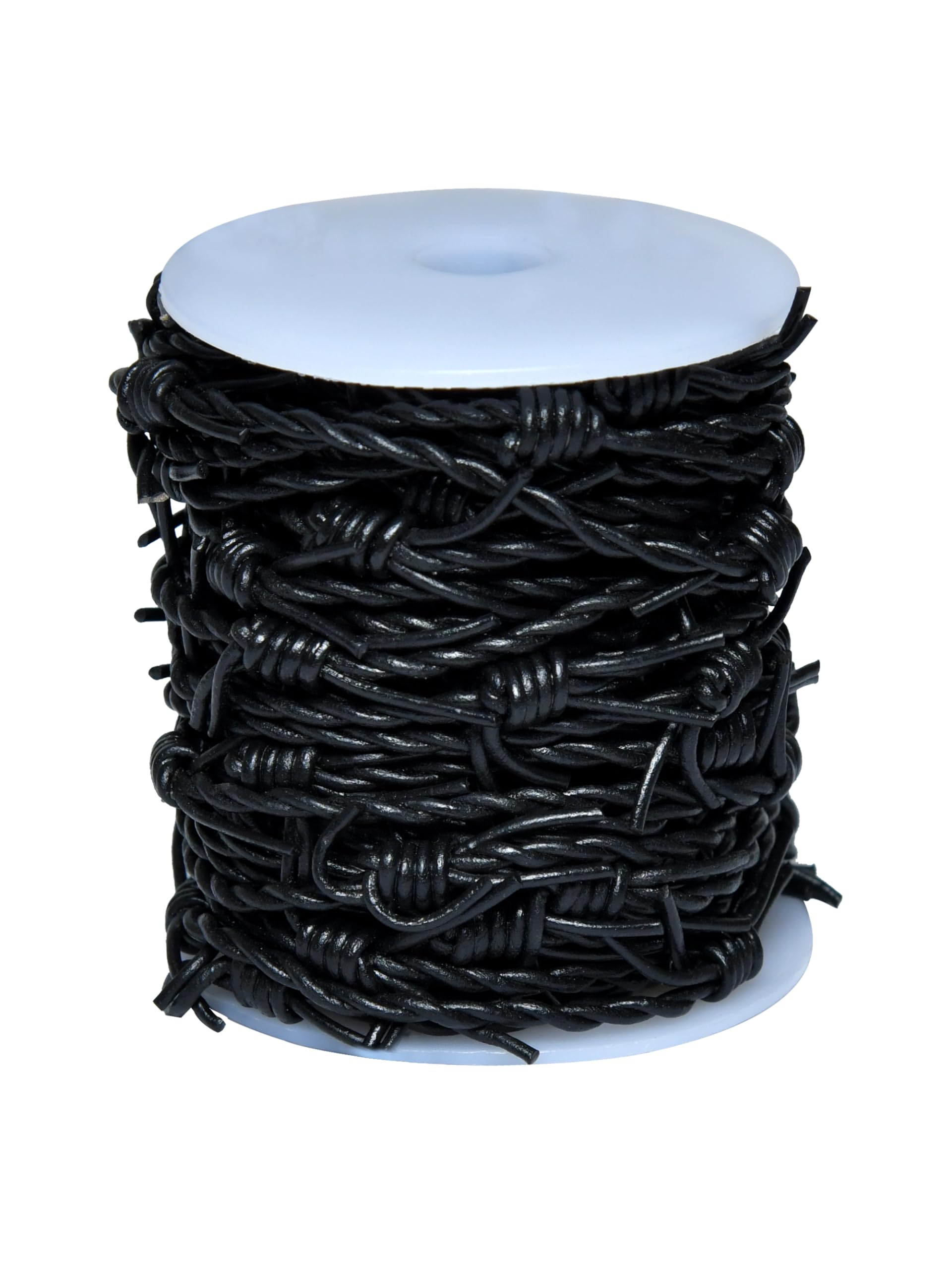 Artificial Barbed Wire Ribbon Trim Real Leather Cord for Party Home Decoration, Gift Boxes, DIY Crafts - 33 Feet Spool by Cords Essentials (Black)