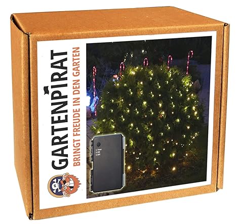 Lichternetz Batterie 1,5 x 1,5 m mit 100 LED warmweiß Timer außen von Gartenpirat®