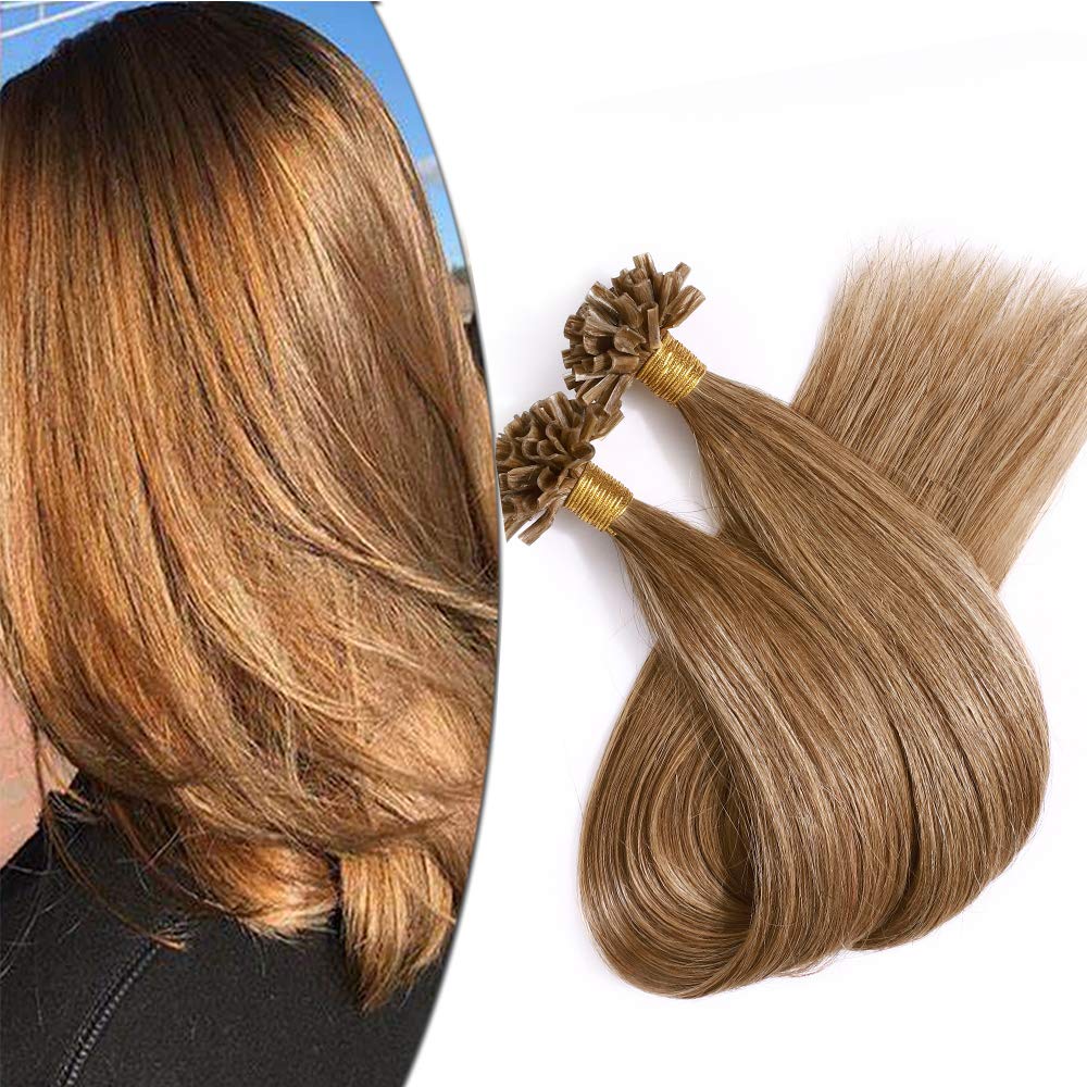 16" Pre Bonded Human Hair Extensions [0.5g*100 Strands] Keratin Nail U Tip 100% Remy Real Invisible Straight (#12 Golden Brown,50g)