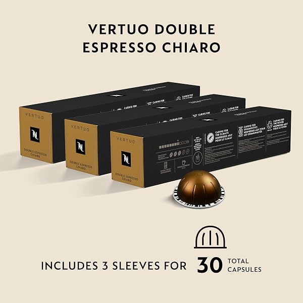 NESPRESSO CAPSULES VERTUO, DOUBLE ESPRESSO CHIARO, MEDIUM ROAST ESPRESSO COFFEE, 30-COUNT COFFEE PODS, BREWS 2.7OZ.