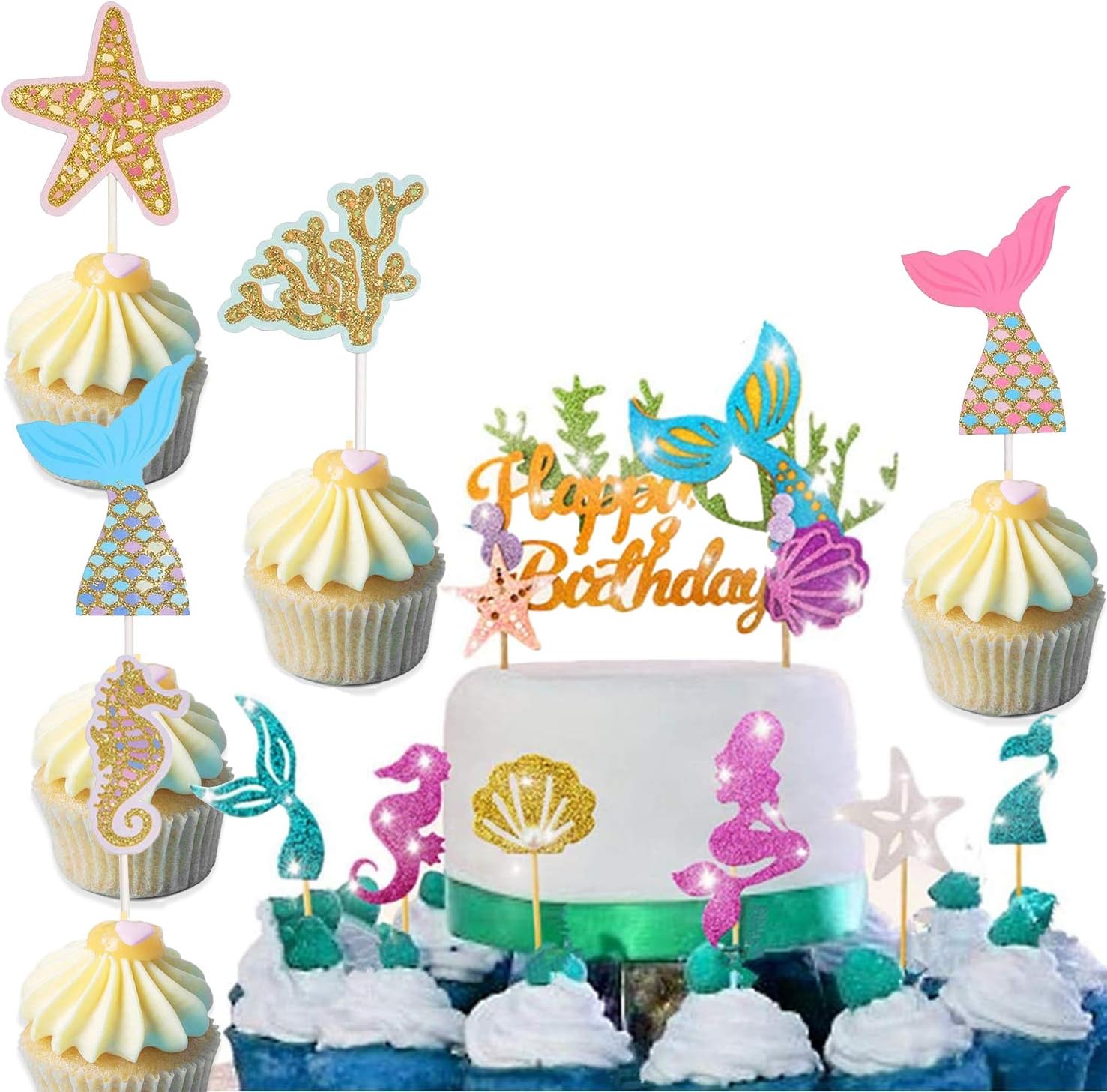 Theme De La Sirene Glitter Cupcake Topper Cupcake Sirene Decoration De Gateau Sirene Cake Topper Decorations Avec Paillettes Pour Fete D Anniversaire Et De Mariage A Amazon Fr Jeux Et Jouets