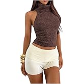 MakeMeChic Women's High Neck Sleeveless Halter Top Open Back Rib Knitted Y2K Crop Tank Tops