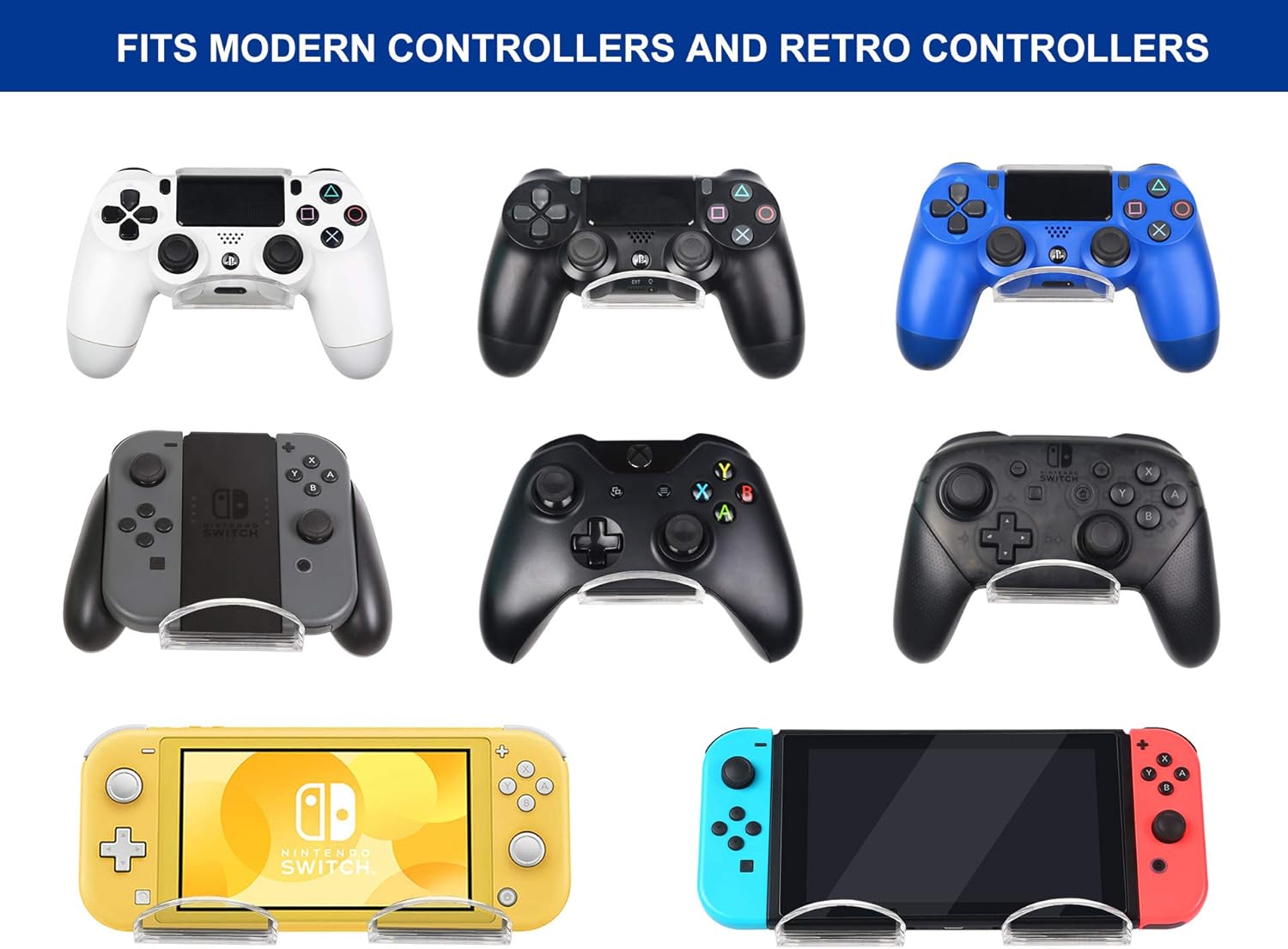 OAPRIRE Universal Controller Stand Holder Wall Mount(2 Pack) - Perfect Display and Organization - Fits Modern&Retro Game Controllers/Headset - Handcrafted PS4 Controller Accessories with Cable Clips: Electronics
