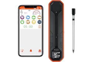 DEWJOM Wireless Meat Thermometer – Digital Cooking Thermometer with Wireless Probe – 500Ft Remote Range Food Thermometer – with iOS & Android Read App -Preprogrammed Temperatures for BBQ, Oven, Grill