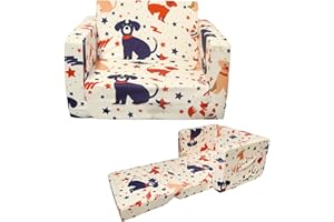 Truwelby Toddler Couch Kids Sofa Children's 2 in 1 Convertible Sofa to Lounger - Extra Soft Flip Open Chair & Sleeper (Cute Puppy)