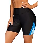 ATTRACO Women's High Waisted Swim Shorts with Pockets Bathing Suit Bottoms Long Board Shorts Plus Size