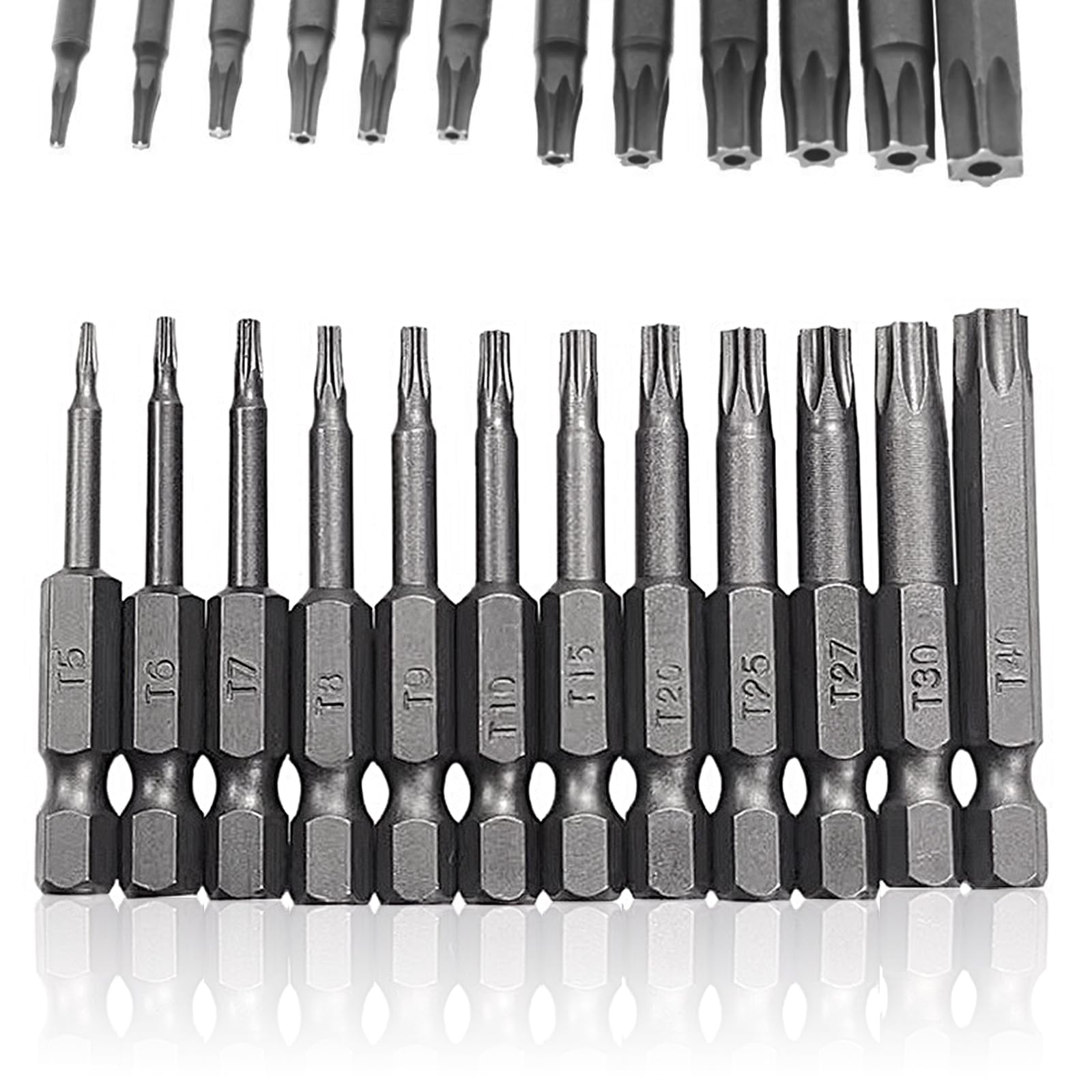 Torx Screwdriver Bit Set 50mm, 1/4 Inch Torx Security Bits Sets T5-T40 Star Screwdriver Set S2 Steel Magnetic Hex Driver Drill Bit 12 Pieces