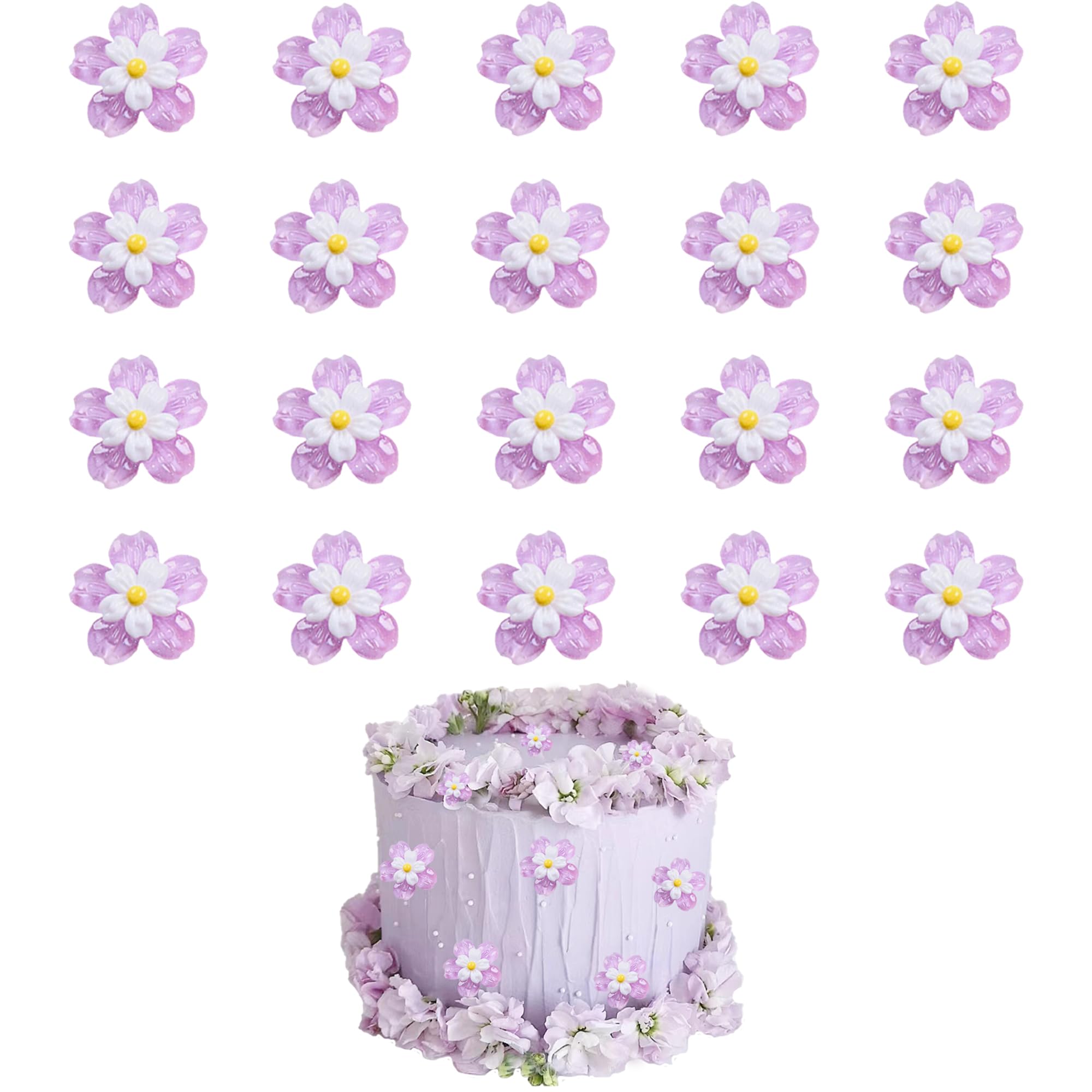 Photo 1 of 20 PCS Flower Cupcake Toppers Purple Flowers Cake Decorations Picks Flower for Bridal Engagement Baby Shower Birthday Party Decorations Supplies