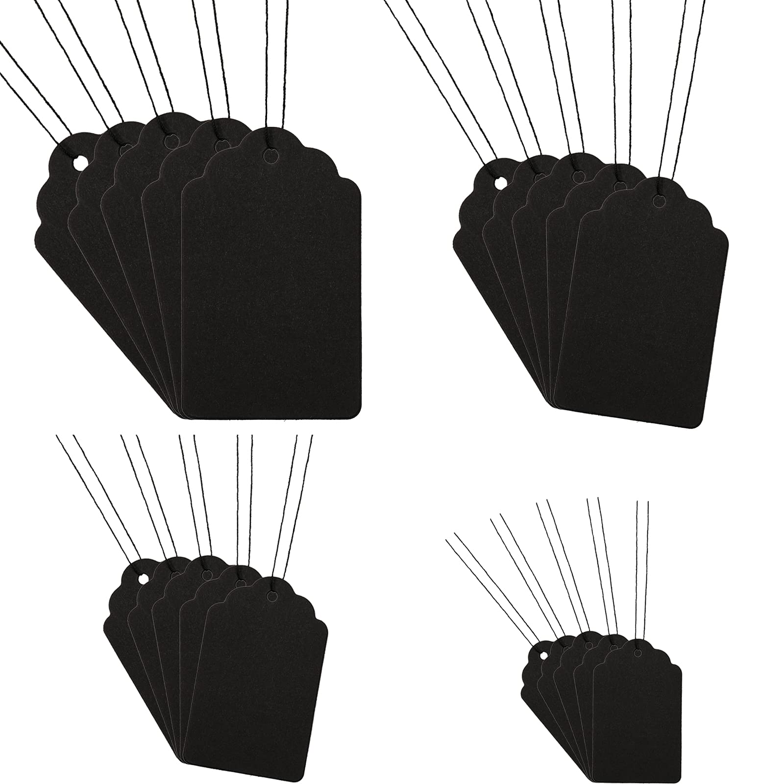 1300 Pieces Price Tags with String Marking Strung Tags Blank Paper Tags with Hanging String Writable Display Label for Product Jewelry Clothing Tags, Size Combination (Black)
