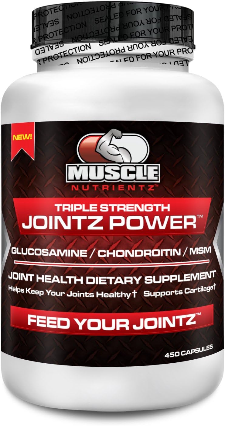 Muscle Nutrientz Triple Strength JOINTZ POWER 450 - Glucosamine 1500 mg - Chondroitin 1200 mg - MSM (Methylsulfonylmethane) 2000 mg - Joint Health Dietary Supplement - Helps Keep Joints Healthy - Supports Cartilage - Helps Maintain Strong, Healthy and Flexible Joints - Benefits Hair, Skin, Nails and Eases Arthritis Symptoms - No Other Advanced Joint Support Supplement Formulas Compare To The Power of Muscle Nutrientz Jointz Power Triple 3X Strength, Advanced Joint Complex - Stock Sells Quickly - Order Today! Made In The USA! (450 capsules)