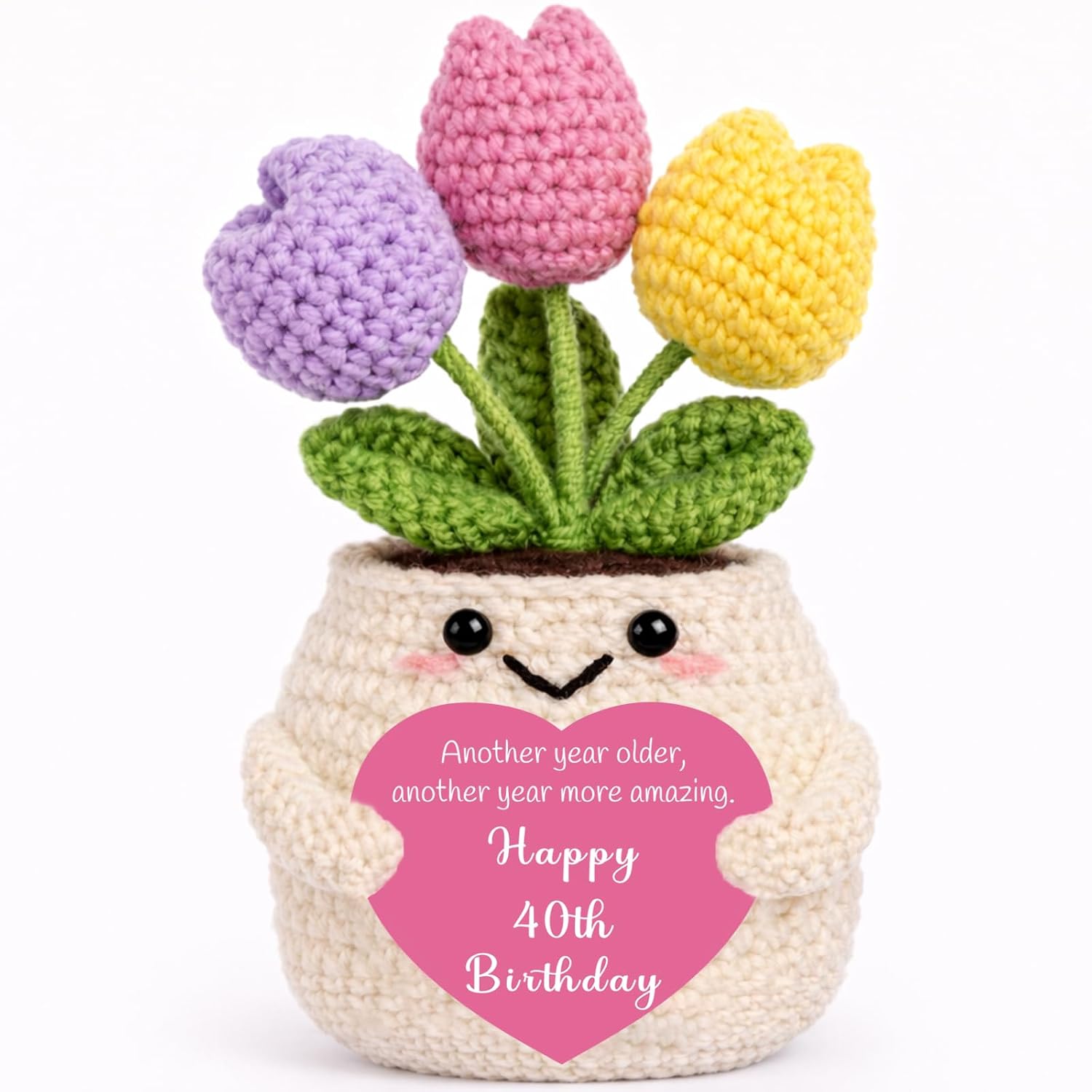 StyloSta 40th Birthday Gifts for Women Her Handmade Crochet Tulip | 40 Year Old Birthday Gift, Funny 40th Birthday Card, For