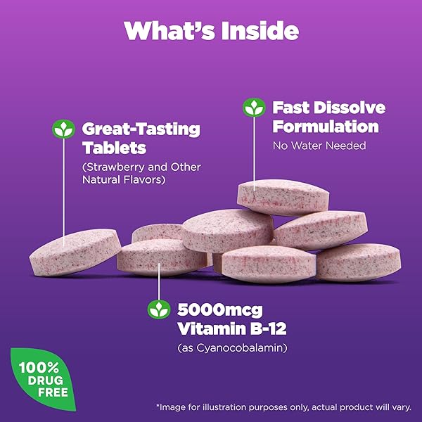 NATROL B12 VITAMINS 5000 MCG, FAST DISSOLVE VITAMIN B12 SUPPLEMENT SUPPORTS A HEALTHY NERVOUS SYSTEM AND ENERGY METABOLISM, 200 TABLETS, UP TO A 200 DAY SUPPLY