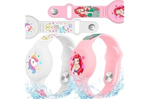 ZHOC 2 Pack AirTag Bracelet for Kids - Unicorns & Princesses, Waterproof Air tag Holder for Kids with Soft Silicone Full Coverage Anti-Lost Hidden Airtag Wristband Accessories for Child
