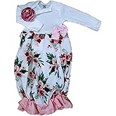 Theposhlayette Newborn Baby Girl Coming Home Outfit Floral Layette Gown with Headband White Pink (0-3 Months)
