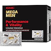 GNC Mega Men Performance and Vitality Vitapak Program, Convenient Complete Nutrition, 5 Products in 1 Packet, Circulation, Blood Flow, Prostate Health, Sexual Function, 30 Packs
