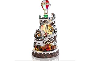 Bdor Large Christmas Village Lighted Decoration Musical Animated Display Christmas Collectible Hot-air Balloon Moutain Battery Operated Indoor Decor