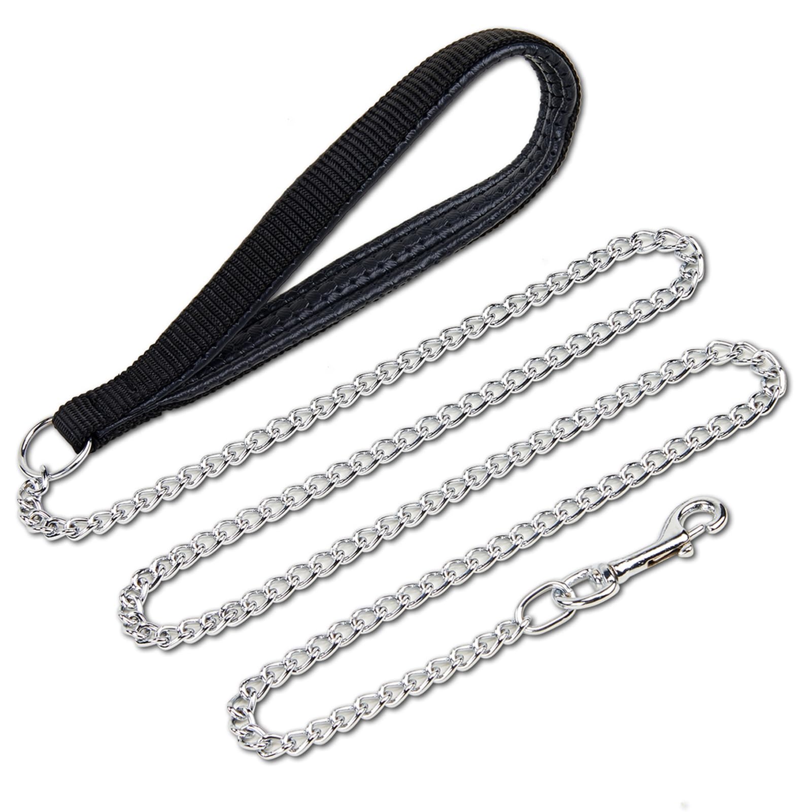 PETTOM Strong Dog Lead Chain 1.8m Chew Proof Metal Dog Leash 4ft Heavy Duty No Bite Lead for Puppies Small Medium Large Dogs - Padded Comfy Handle, L: 0.4cm/0.157Inch Width Black