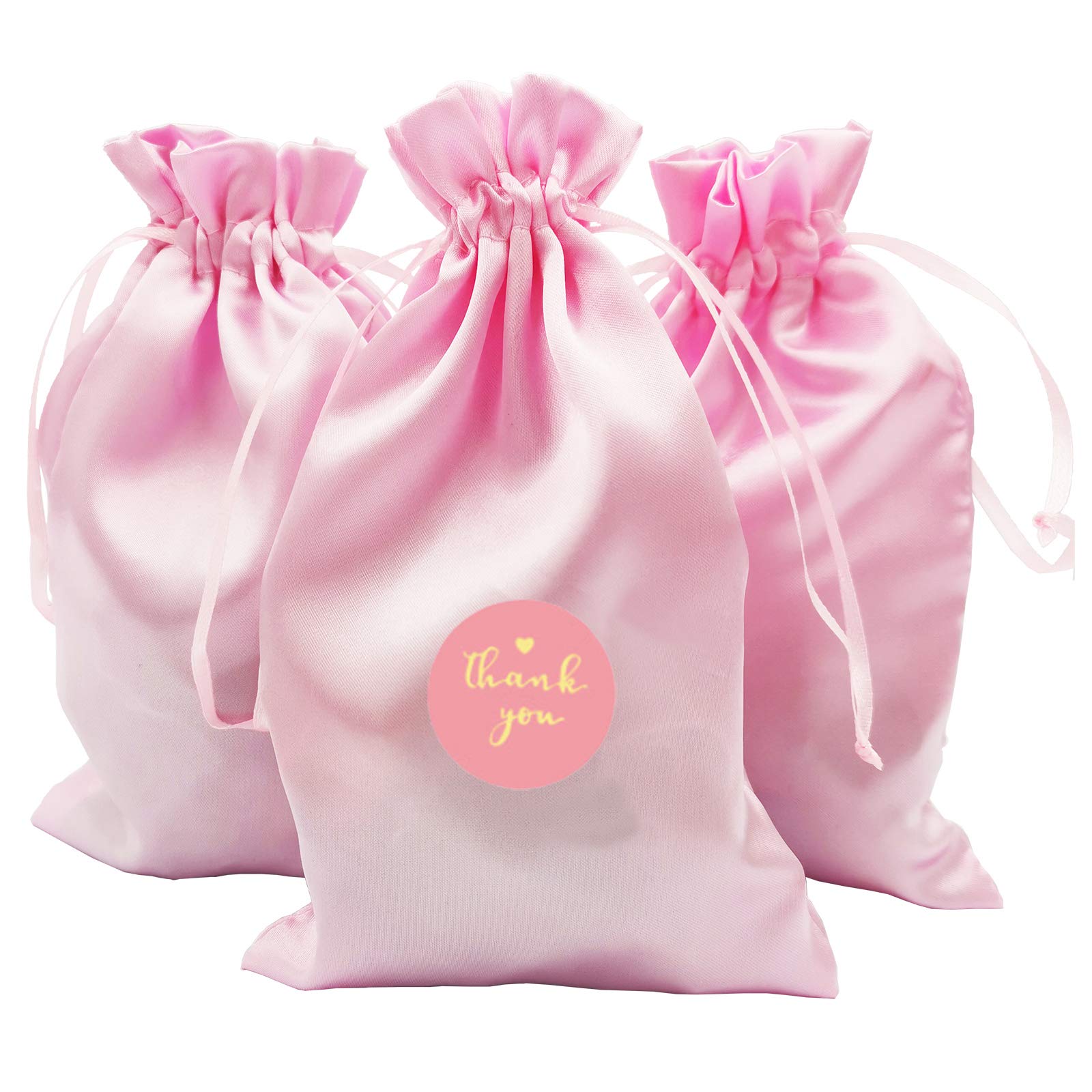 DUGYIRS 30 Pieces Satin Pink Gift Bags 12cmx20cm, Jewelry Bags Wedding Gift Drawstring Bags Baby Shower Christmas Party Gift Bags (Pink)