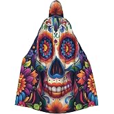 Gothic Sugar Skull Halloween Hooded Robe Cloak Christmas Holiday Party Hoodies Cape Cosplay Costumes (Unisex)