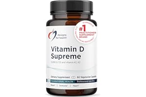 Designs for Health Vitamin D Supreme - Vitamin D 5000 IU with 2000mcg Vitamin K as MK4 for Bone Health, Heart Health, Mood & Immune Support - Vitamin D3 Enhanced with GG Supplement (60 Capsules)
