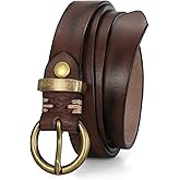 Womens Genuine Leather Belts for Jeans Pants Trendy Vintage Thin Leather Belt Gold Buckle Ladies Skinny Waist Belt