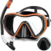 Snorkeling Gear for Adults, Dry Snorkel Set 180° Panoramic Wide View Anti-Fog Scuba Diving Mask, Professional Snorkel Gear for Free Breathing, Swimming, Diving, Nose Upgrade 2.0