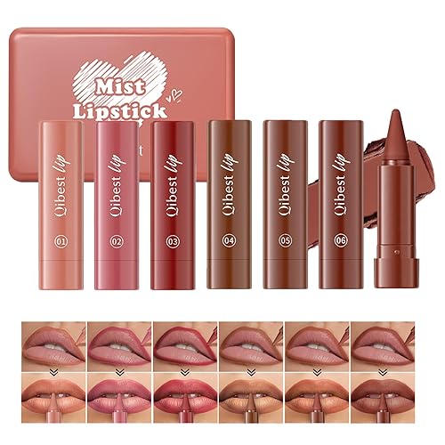 6 Colors Lip Liner and Lipstick Set, Matte Finish Lipsticks Velvet Nude Colors Lipstick Lip Pencil, 2-in-1 Lip Liner Long Lasting Pigmented Lipstick Lip Makeup Pack