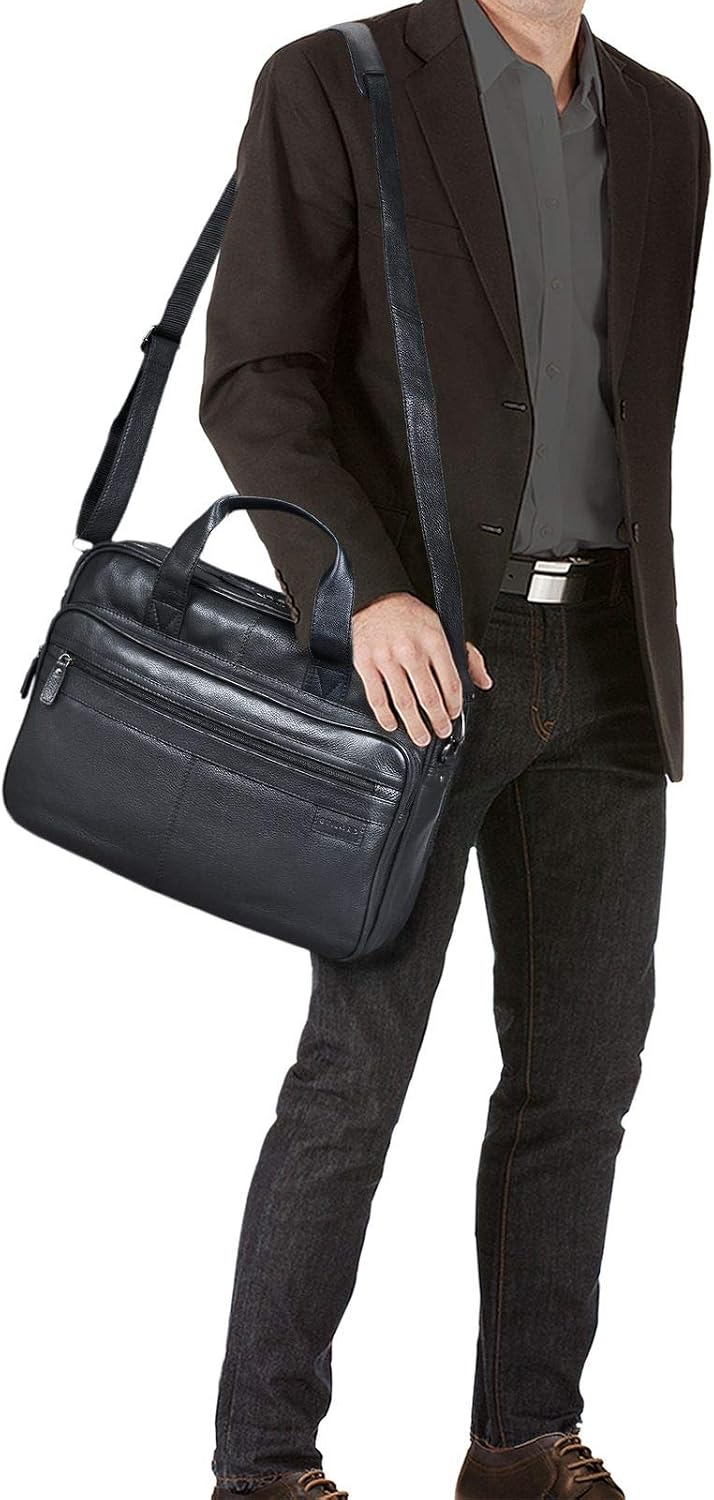 STILORD 'Atlantis' Leather Business Bag Large Vintage Teacher Bag Large Leather Business Bag for Trolley Attachable Genuine Leather, Colour:Black - Image 3