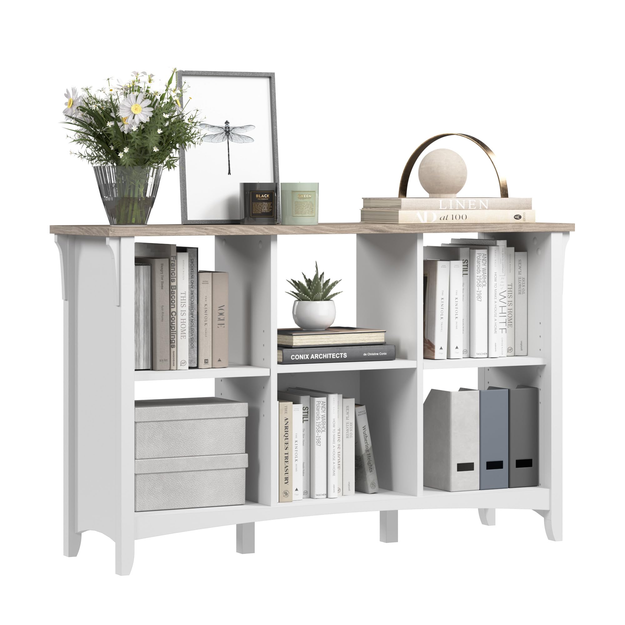 Bush Home Salinas 6 Cube Organizer in Pure White and Shiplap Gray, Office Storage Solution, Home Organizer with Open Shelving, Compact Unit for Books and Supplies Image