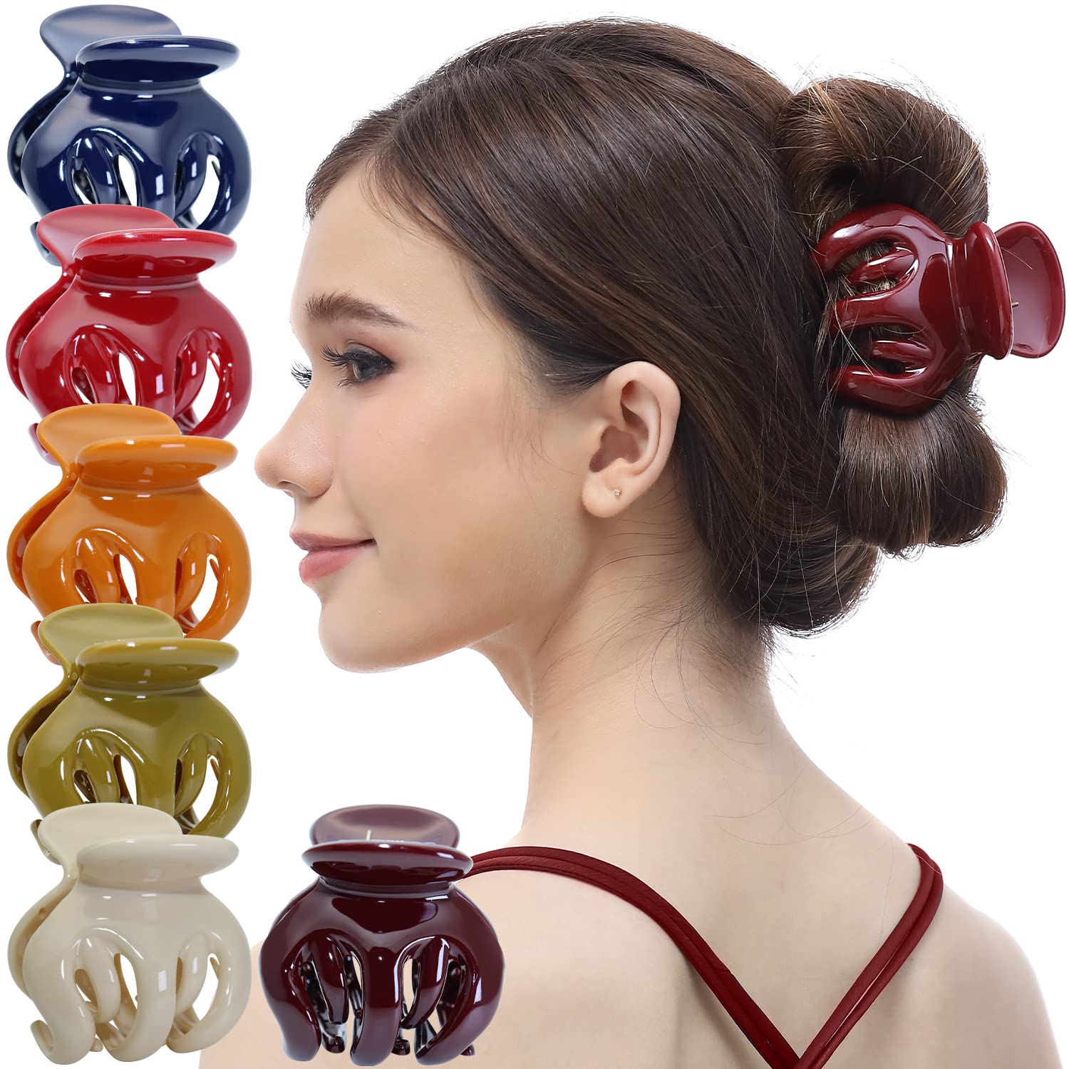 RC ROCHE 6 Pcs Octopus Hair Claw Clip for Women Thick Hair Round Jaw Pumpkin Jumbo Extra Big Cute Slip Secure Grip Strong Classic Clamp, Large Classic Multicolor