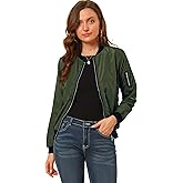 Allegra K Women's Bomber Jacket Zip Up Windbreaker Casual Lightweight Coats with Pockets