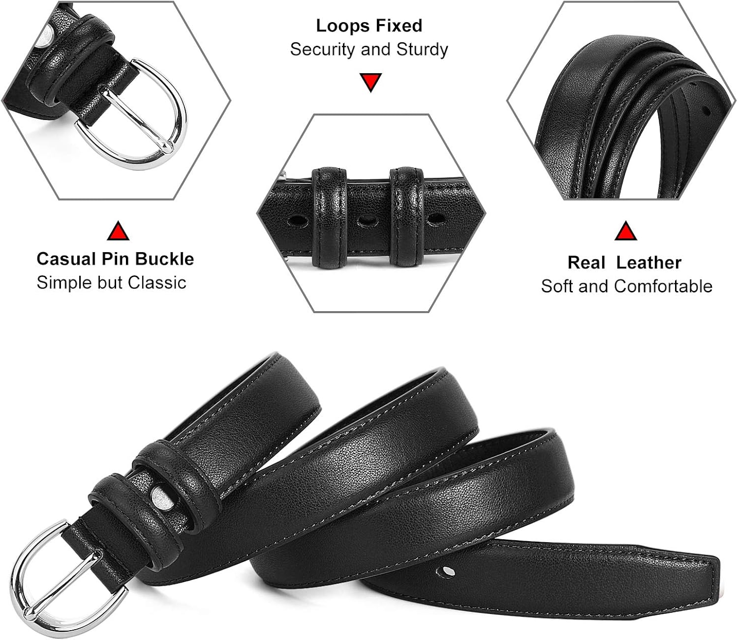 Women Skinny Leather Belt Thin Jeans Belts With Silver Prong