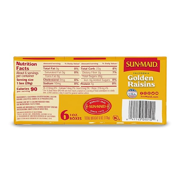 SUN-MAID NATURAL CALIFORNIA GOLDEN RAISINS (6 COUNT , PACK OF 1)