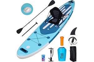 YU YUSING YUSING 11' Inflatable Stand Up Paddle Board with Kayak Seat, Non-Slip Deck SUP Paddle Board with Premium Kayak and SUP Accessories & Backpack, Portable Standing Boat for Youth & Adult