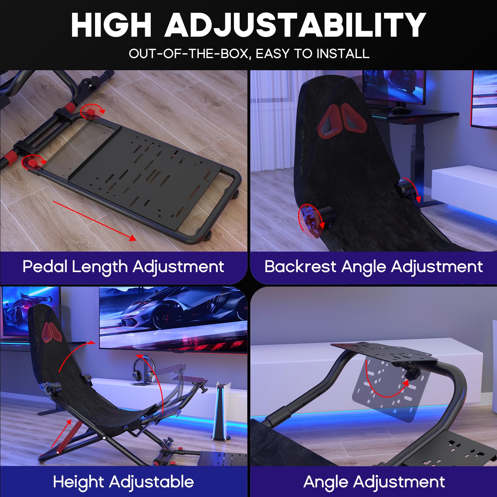 DIWANGUS Racing Simulator Cockpit Soporte plegable para volante de carreras con silla de asiento Sim para Logitech G29 G920 G923 G27 G25 Thrustmaster T248X T248 T300RS T150 458 TX Xbox PS4 PS5 Accesorios